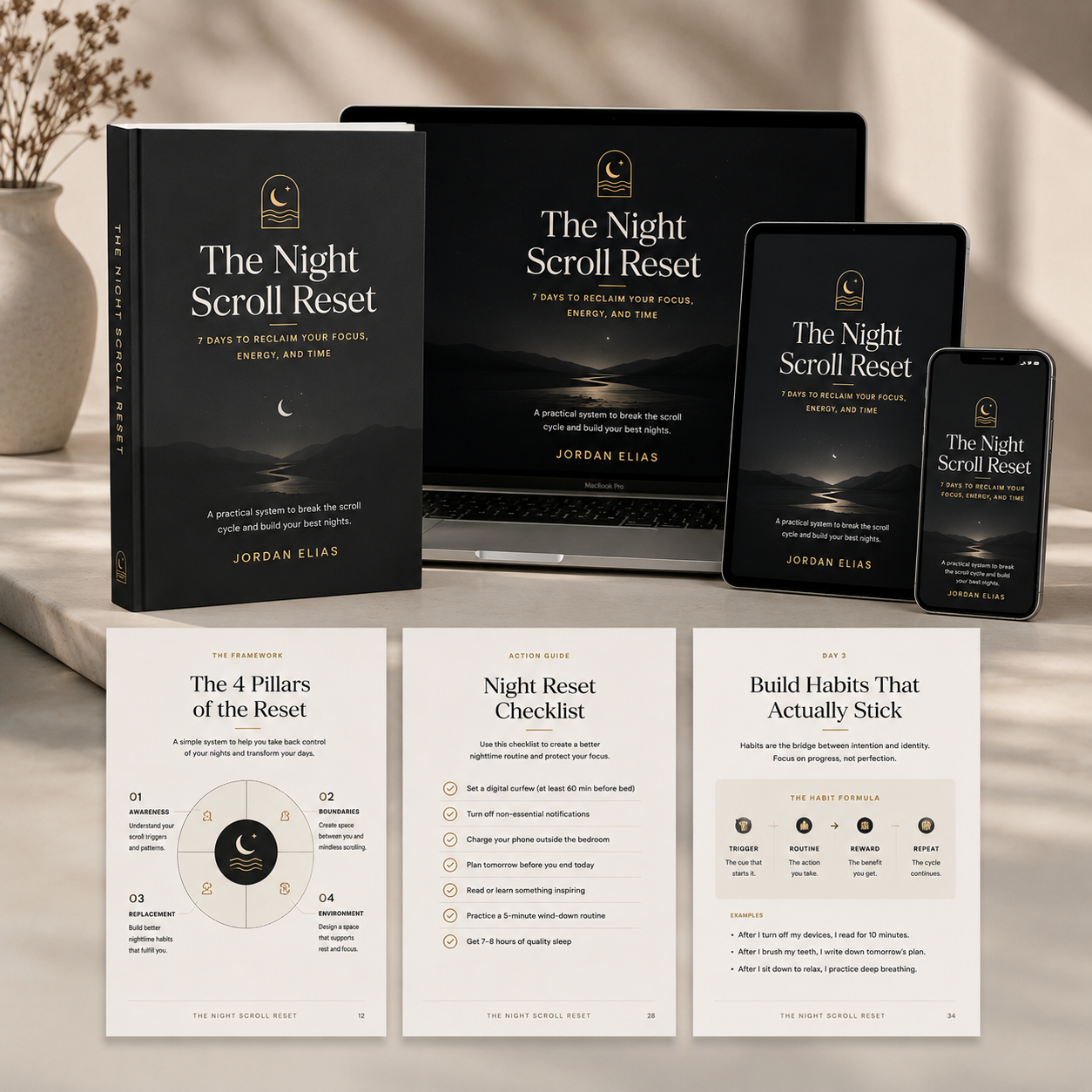 The Night Scroll Reset ebook on desktop, tablet and phone